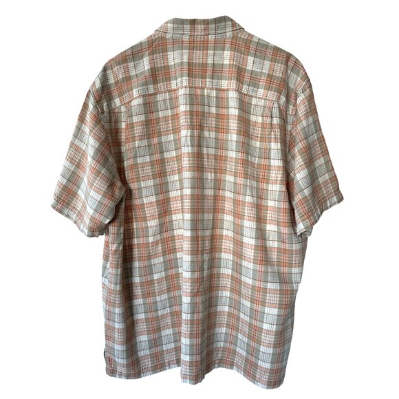 Tommy Bahama Shirt Mens Plaid 100% Silk Size XL Peach Gray Original Fit - Picture 8 of 9